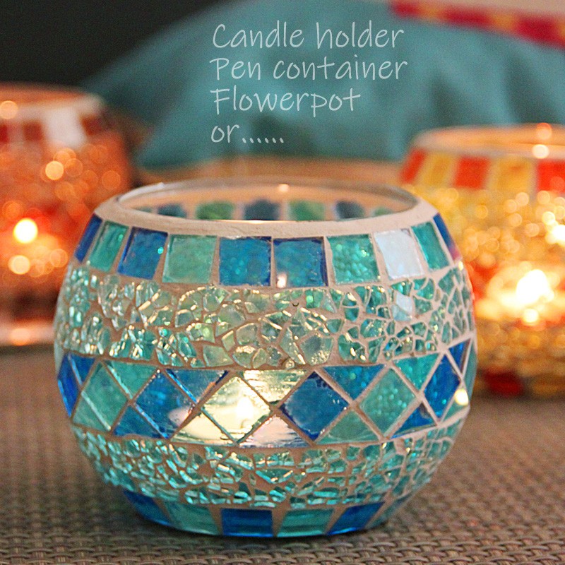 彩色马赛克玻璃烛台浪漫摆件礼物Y香薫蜡烛杯多肉花盆笔筒
