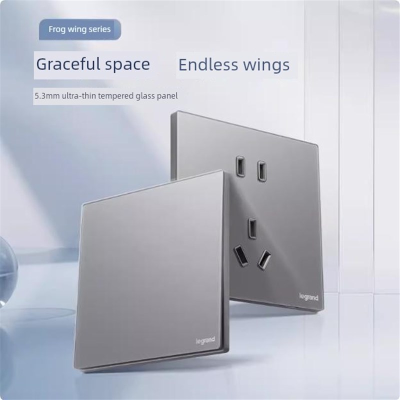 罗开关维翼烟云玉钢化玻璃面板暗装五孔家用墙壁电源6型