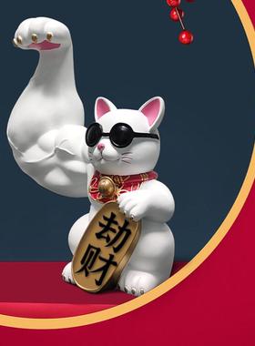 麒麟臂招财猫店铺开业送礼肌肉巨臂大力劫财猫大号家居客厅小摆件