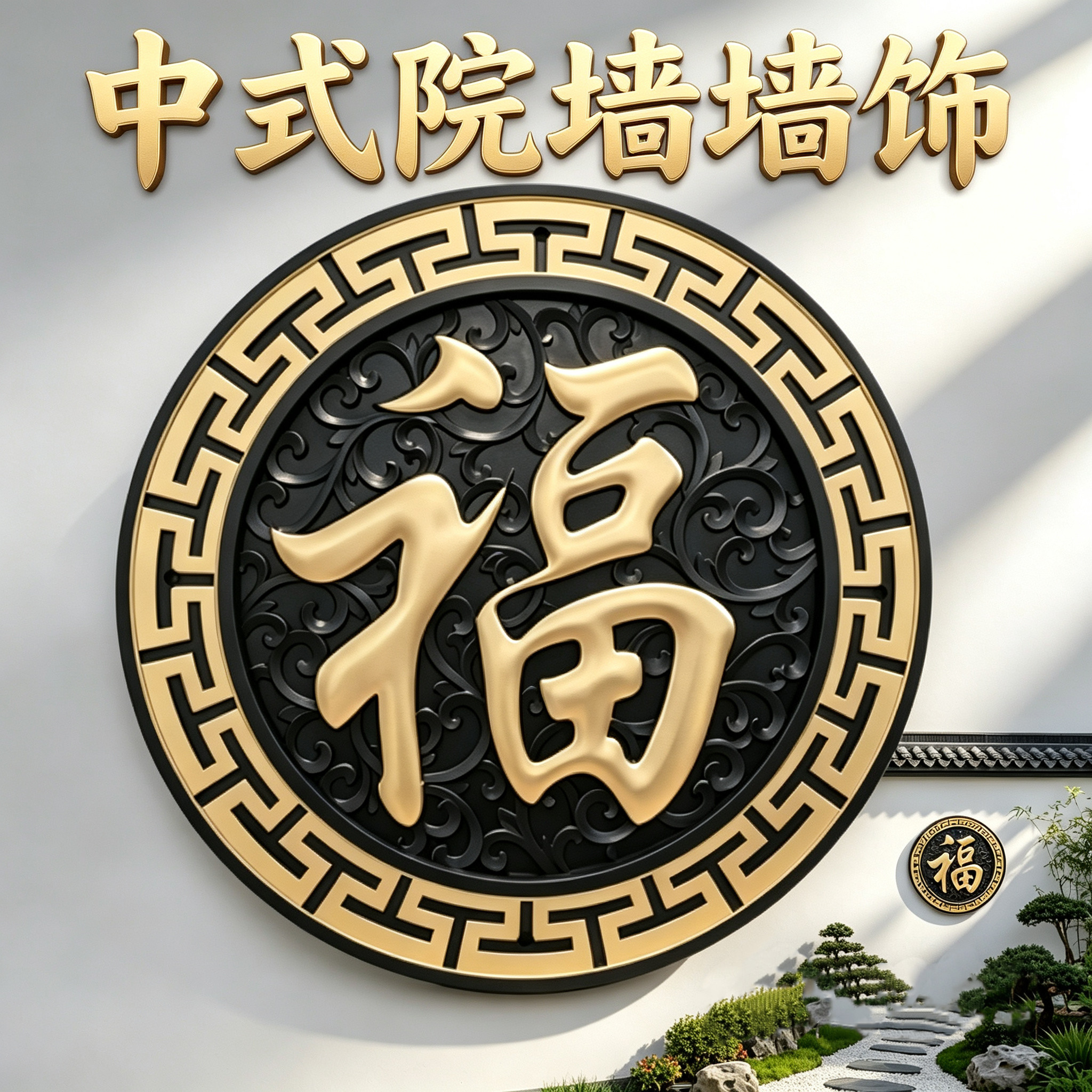 仿古中式金色福字雕花塑料瓦