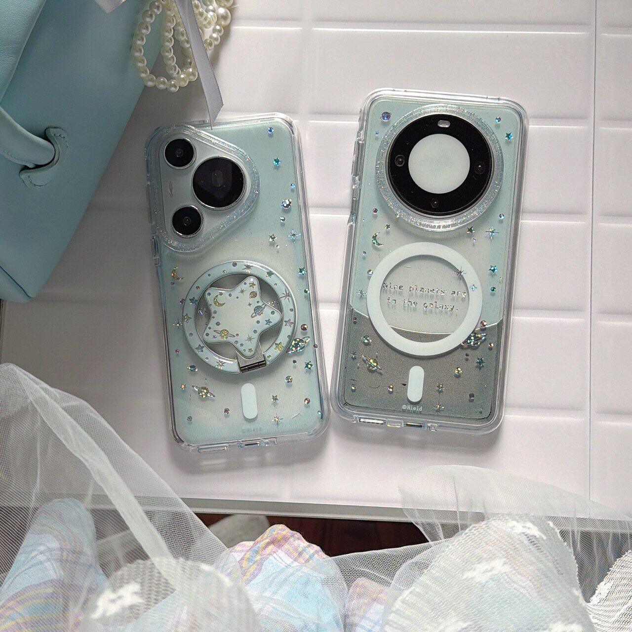 密素适用mate80韩系围边炫彩星球MATE70PRO透明手机壳MATE60PRO磁吸支架华为鎏金圆边气囊双面imd系列