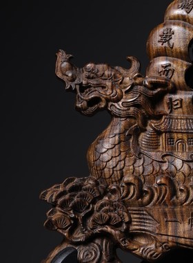 沉香木雕一帆风顺龙舟摆件木质雕刻工艺品展示柜书桌装饰品