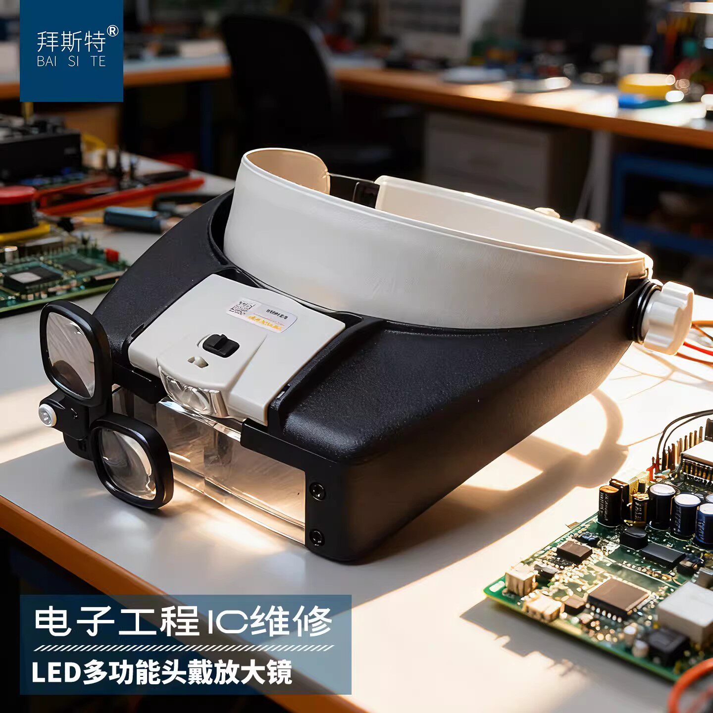 头戴式放大镜带灯高清电子维修手表专用高倍老花眼便携式扩大镜子