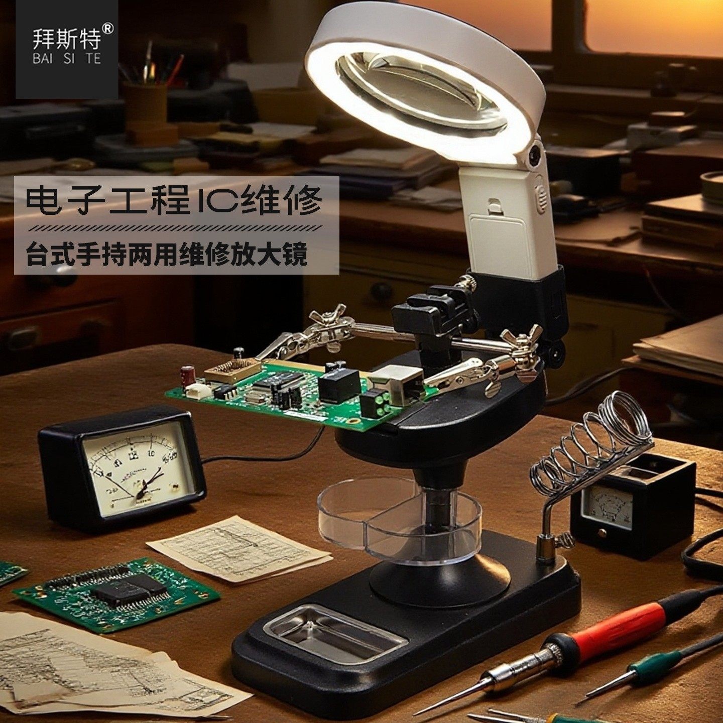 台式手持放大镜带灯电子路板维修表老人阅读高清看书手机专用焊接