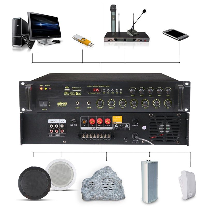 背景音乐防水音柱吸顶喇叭壁挂音箱120W-700瓦USB蓝牙定压功放机