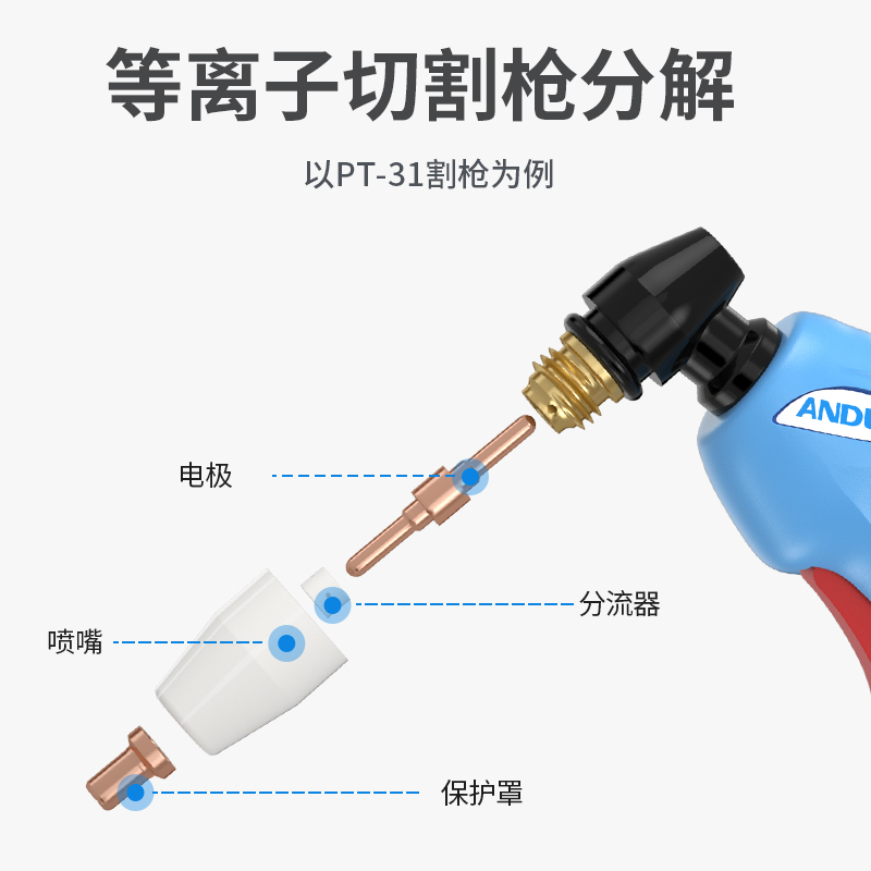 安德利LGK-40电浆切割机割枪PT31配件温州床包分流器电极喷嘴
