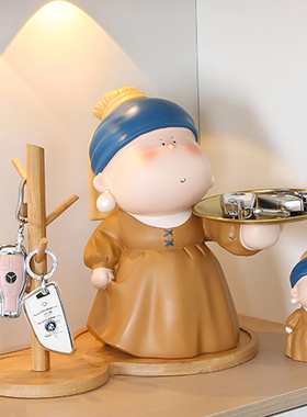 大艺术家入户玄关钥匙收纳戴珍珠耳环少女托盘样品房酒店轻奢摆件