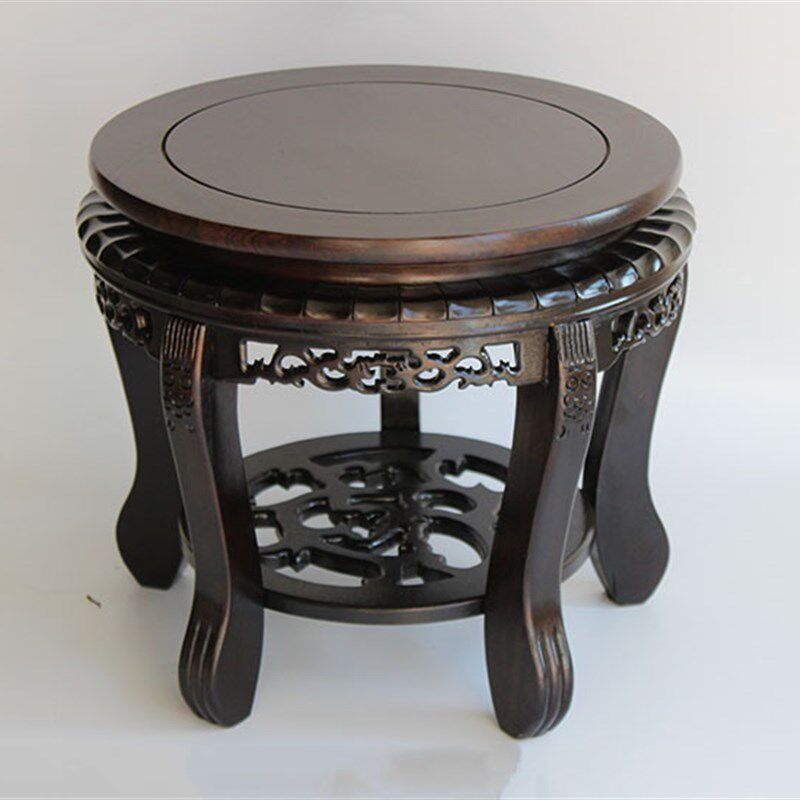 实木圆形底座花瓶鱼缸花盆奇石盆景茶壶佛像摆件黑檀木加高托架子