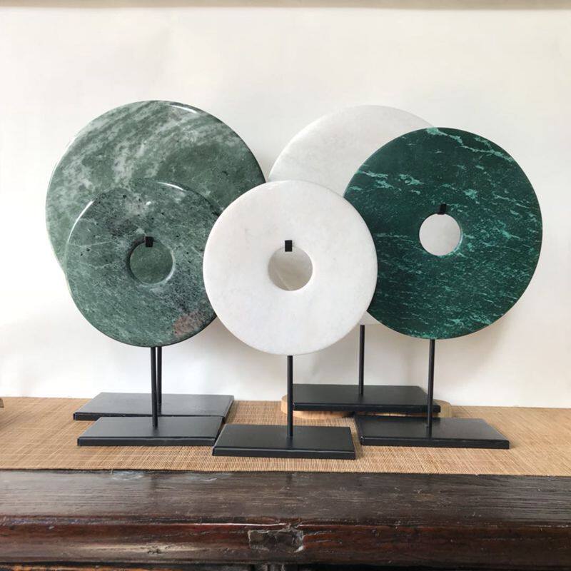 新款简约其他样板房白色玉璧现代平安扣饰品家居摆设玉石摆件绿色