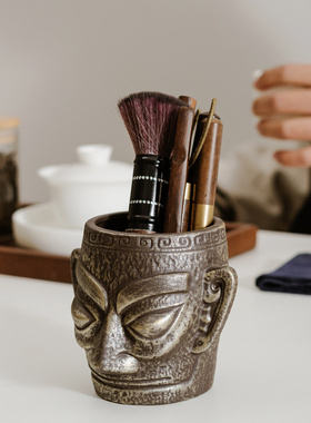 国风文创堆烟灰缸笔筒盖置陶瓷摆件家居公室桌面多功能装饰