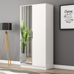 衣柜带镜子现简约家用两门衣橱挂衣收纳出租房经济小户型大柜子