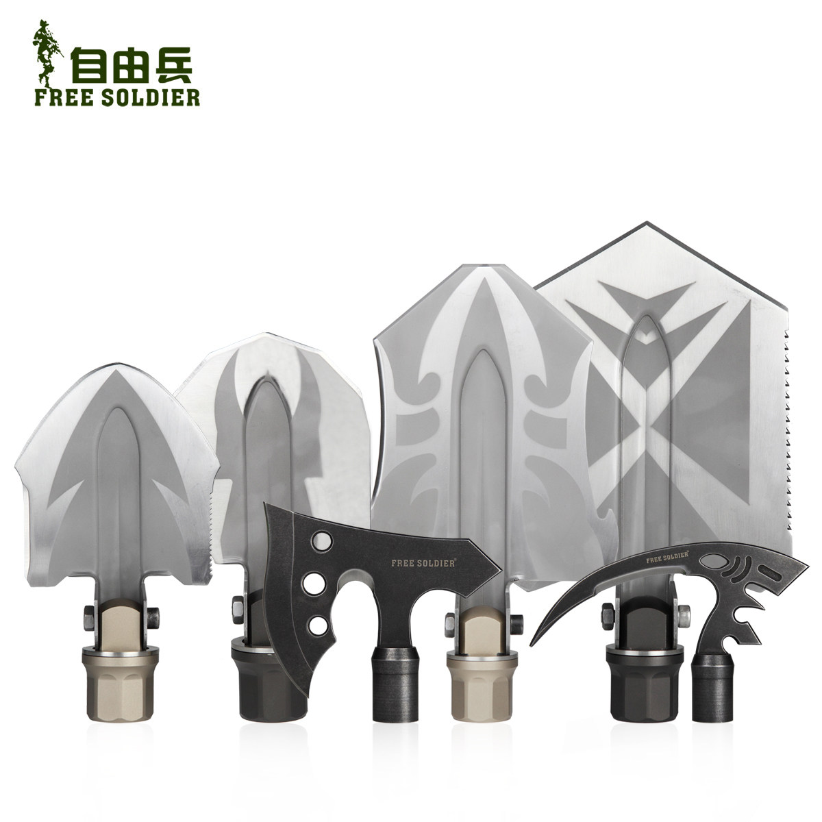 功由兵户外魔形首部组件多自能Y叠锹铲面折工具组合
