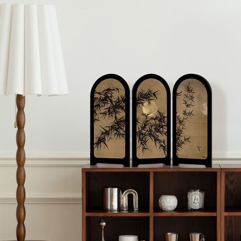 新中式中古风屏风桌面摆件亚克力小众艺术电视柜摆台装饰画