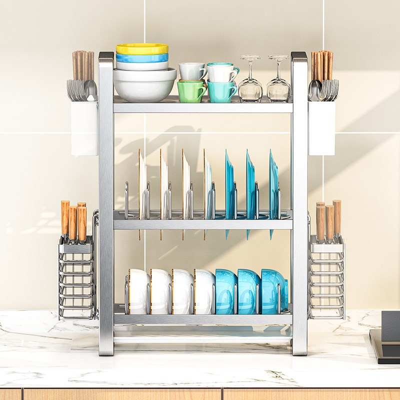碗碟收纳架子多功能台面碗柜厨房台式多层碗筷沥水架