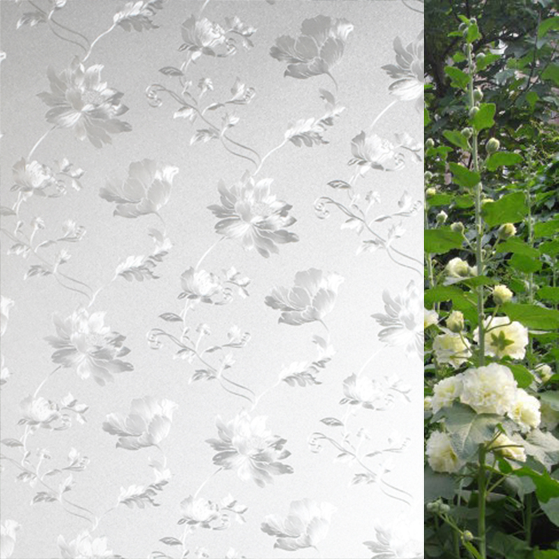 磨砂贴纸玻璃贴膜窗贴浴室卫生间透光不透明静电无胶芙蓉花