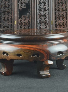 老挝大红酸枝底座红木老料中式复古石头花瓶奇石实木花架交趾黄檀