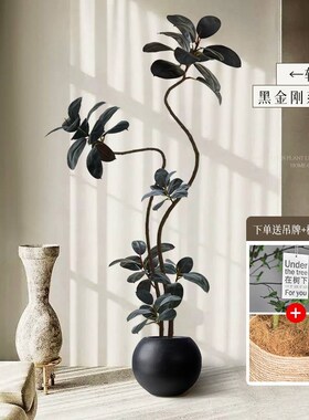 彷真绿色植物橡皮树室内盆栽大型彷生植物假树轻奢客厅装饰.品落