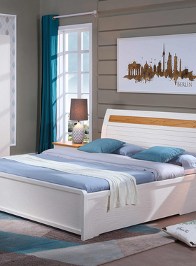 白色全实木床现代简约压纹橡木原木收纳床1.8米1.5气压储物箱体床