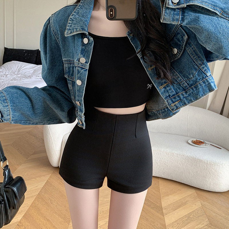 黑色性感高腰设计感西装短裤女2025夏季小个子显瘦辣妹风弹力热裤