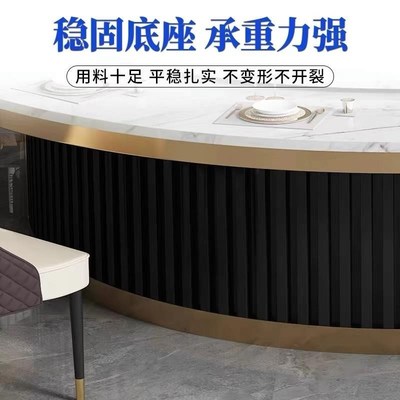 岩板大理石酒店电动大圆桌饭店包厢实木餐桌会所宴会新中式火锅桌