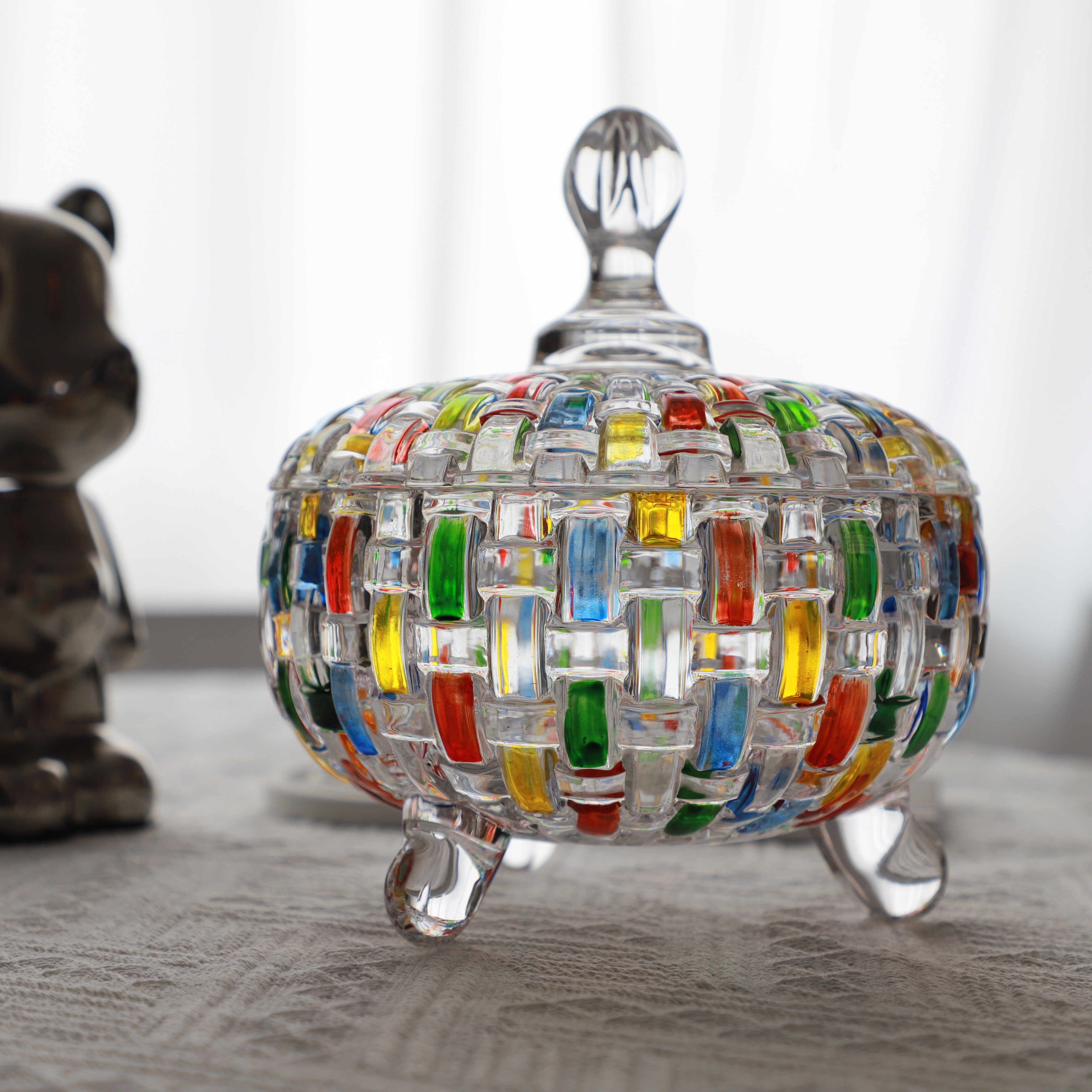 编织浮雕创意轻奢匠人手绘水晶玻璃糖果罐首饰盒储物罐