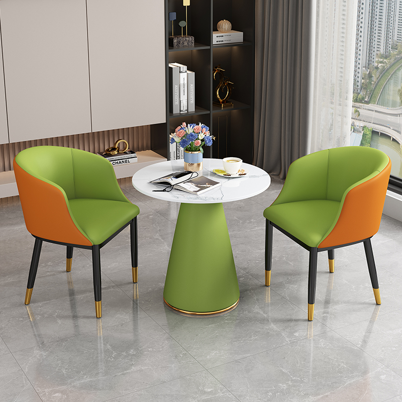 简约洽谈桌椅组合轻奢阳台休闲家用奶茶店岩板小圆桌椅会议室酒店