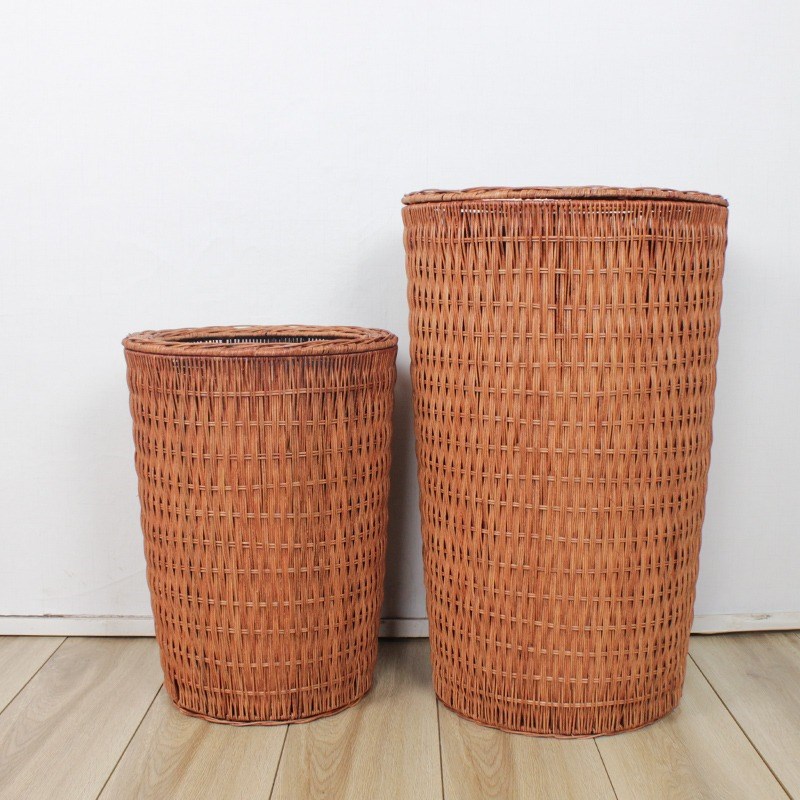 简约垃圾纸篓圆形无盖家用客厅用卧室房间书房竹藤编织筒桶