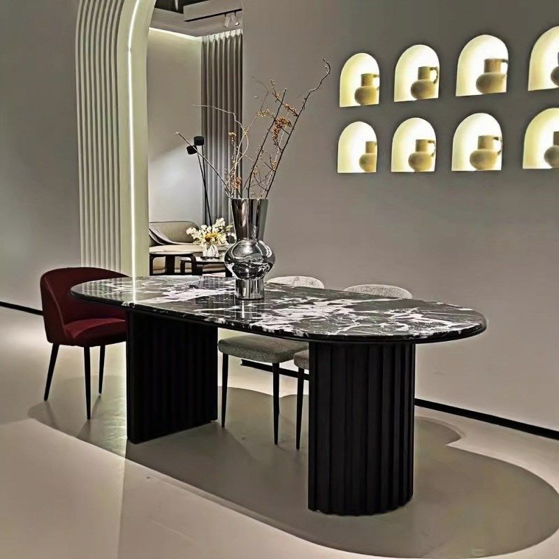 古韵雅奢意式轻奢宝格丽黑大理石餐桌椅组合现简约椭圆客厅复古,住宅家具,大理石餐桌,淘宝优惠券,粉丝福利购,淘宝优惠卷