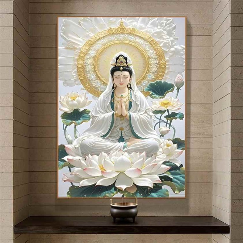中式观世音家用挂画玄关客厅观音画像观音菩萨供奉装饰画精品壁画