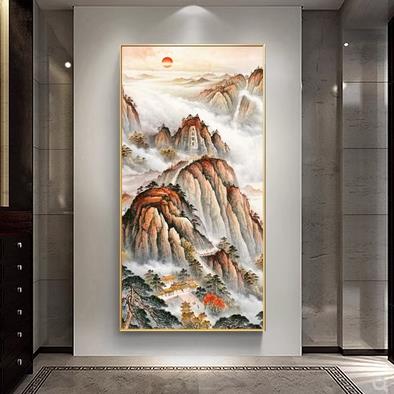 靠山画有山无水画吉祥堂朝日东升泰山日出风水财运壁画挂画