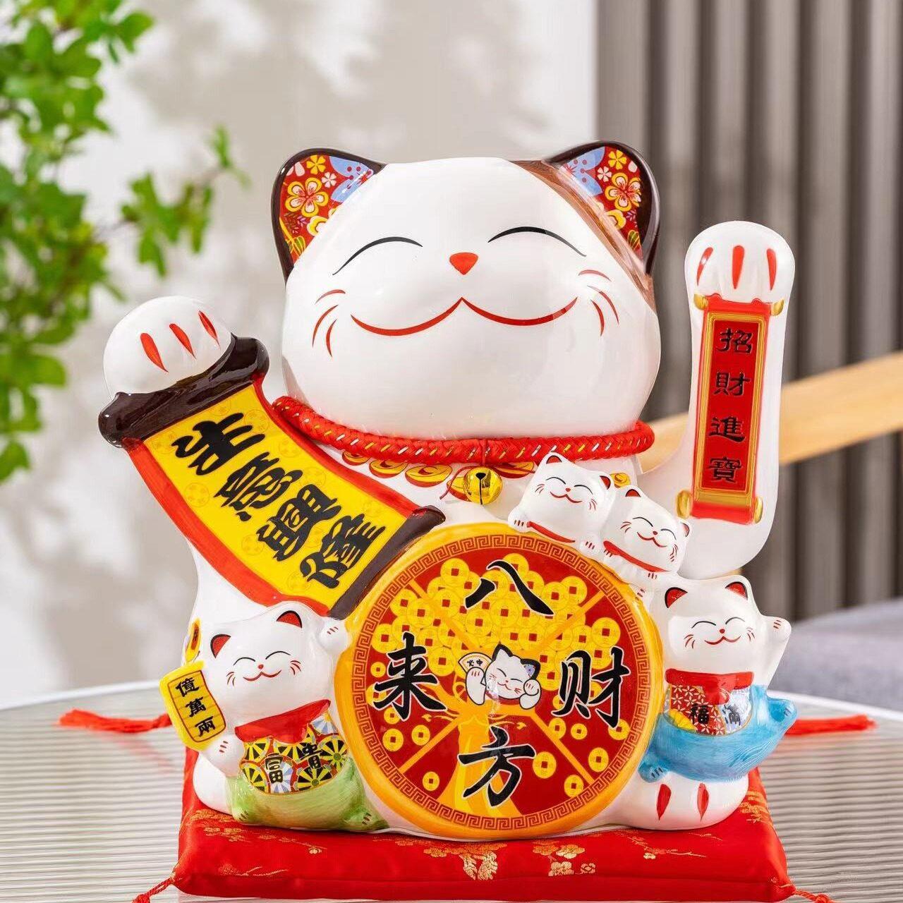 14寸招财猫 电动摇手招财猫摆件 创意礼品家居开业陶瓷大号招财