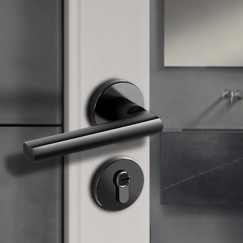 黑色卧室简约室内静音木门锁卫生间实木房门把手通用型锁具