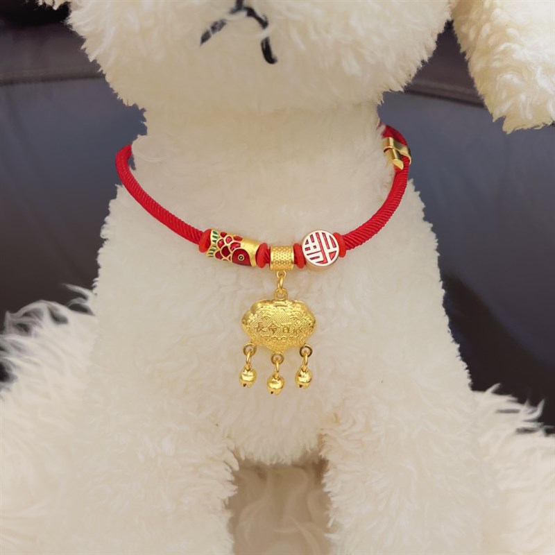 宠物新年项圈猫咪长命锁平安喜庆龙年围脖狗狗泰迪犬金项链可调节