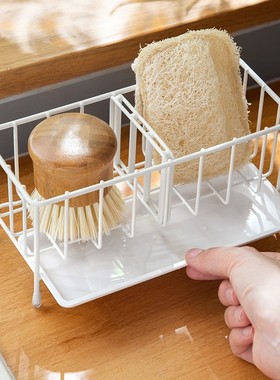 懒角落 不锈钢海绵沥水收纳架厨房水槽置物架台面洗碗抹布架66295