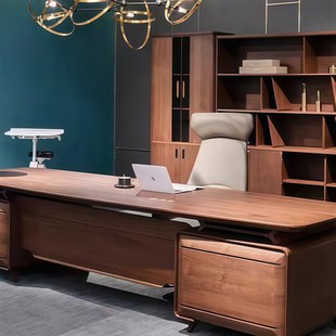 新中式实木办公桌桌简约现胡桃木总裁桌大班台总经理办公桌