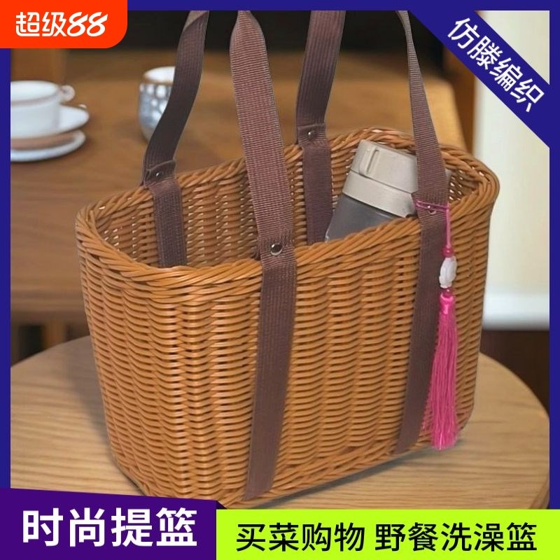 手工编织菜篮子购物篮买菜篮子提篮水果蔬菜收纳野餐篮采摘篮