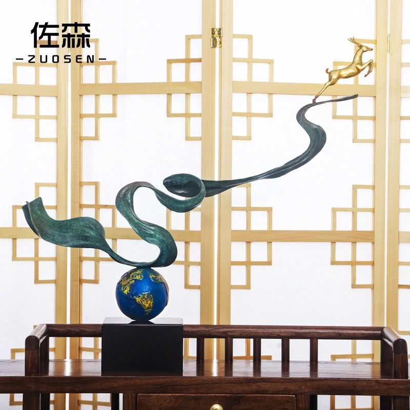 佐森 一带一鹿 铜鹿摆件家居装饰品客厅玄关招财礼品,家居饰品,装饰摆件,淘宝优惠券,粉丝福利购,淘宝优惠卷