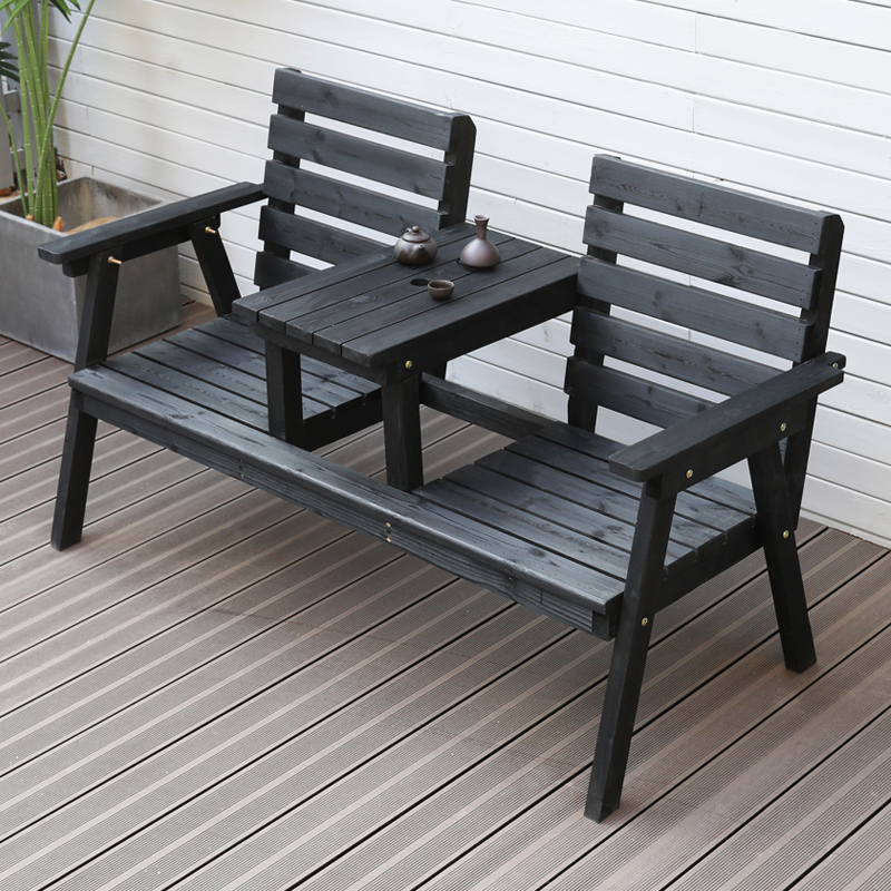 户外防腐实木桌椅庭院双人靠背椅子阳台露天公园休闲两人桌椅组合