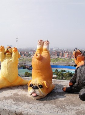 创意瑜伽狗摆件仿真动物造景家居客厅玄关花园盆栽装饰