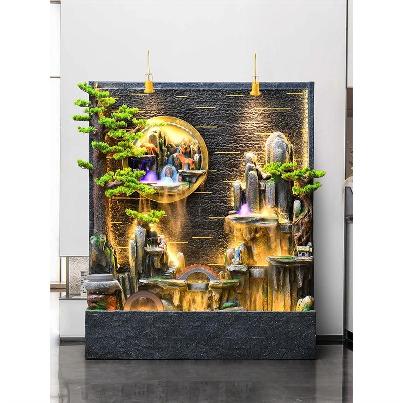 大型假山流水喷泉玄关水幕墙屏风客厅循环水招财景观装饰落地摆件