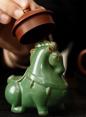 西安博物馆文创陶瓷唐马茶宠摆件汝窑开片创意复古风家居摆件礼物