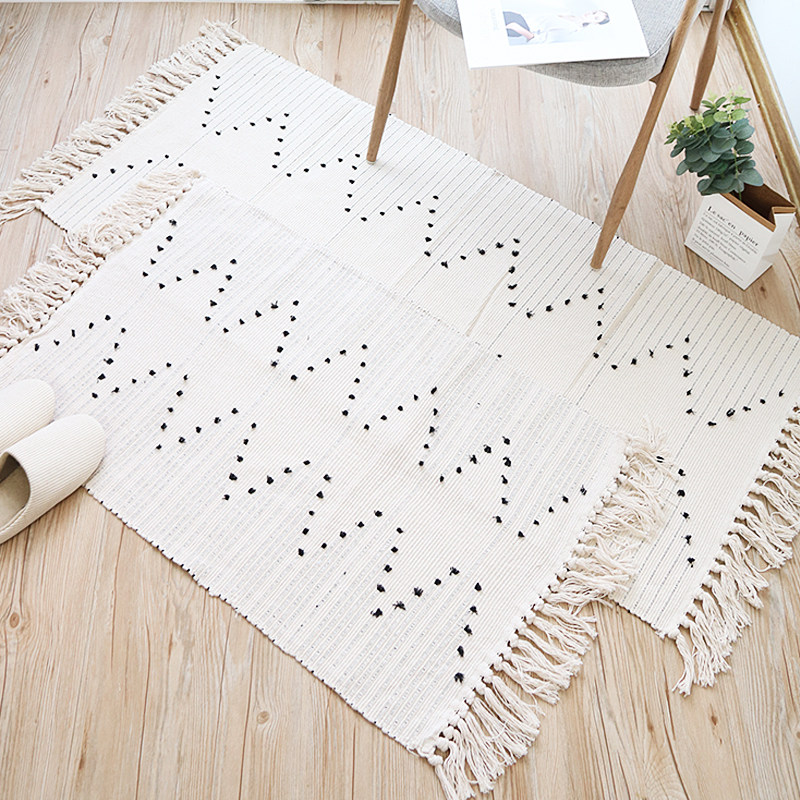 ns风剪花流苏混纺编织简约卧室家用地垫地毯室内床边床前垫,居家布艺,家用脚垫,淘宝优惠券,粉丝福利购,淘宝优惠卷