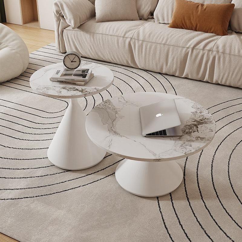 客厅家用小户型创意网红岩板茶几现简约圆形可移动出租屋用桌子