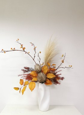 迦南干花ns款橙色样板间售楼处餐桌茶几玄关装饰品花艺