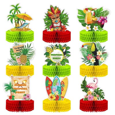 夏威夷主题派对装饰火烈鸟菠萝蜂窝摆件Hawa沙滩聚会甜品台布置