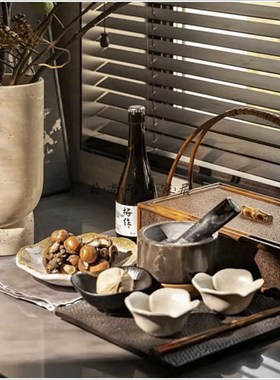 新中式样板间厨房软装饰品花瓶碗碟收纳篮道具摆件诧寂风饰品