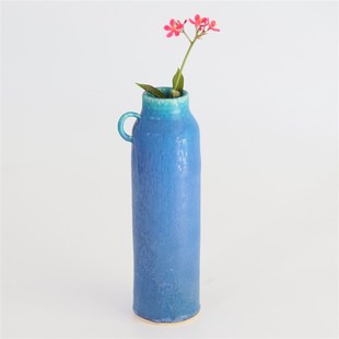 信乐烧手工陶瓷青彩釉花插日式田园风小花瓶花器家居装饰