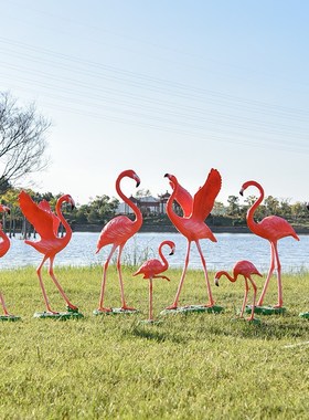 仿真火烈鸟摆件玻公钢户外璃园林景观水池小饰草坪装区品动物雕塑