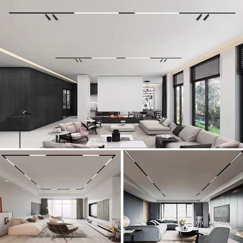 创朗无边框隐藏磁吸轨道灯暗装明装无主灯照明led射灯线条灯设计