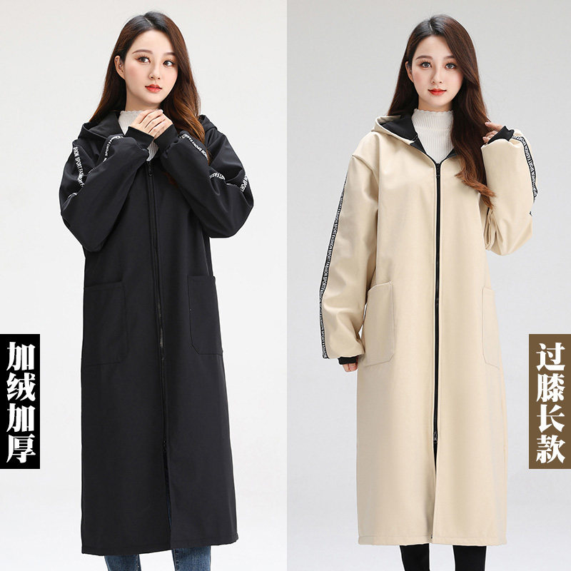冬季加绒防水罩衣男女超长款工作服防雨防尘围裙大褂羽绒服罩衣